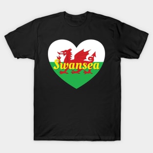 Swansea Wales UK Wales Flag Heart T-Shirt